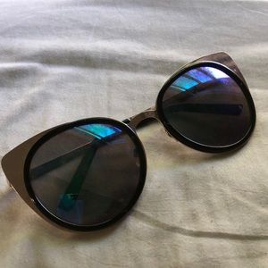 Cateye sunglasses with blue lenses